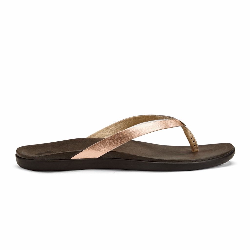 Olukai Women's Hoopio Leather Flip Flop - Copper / Dark Java US540-372